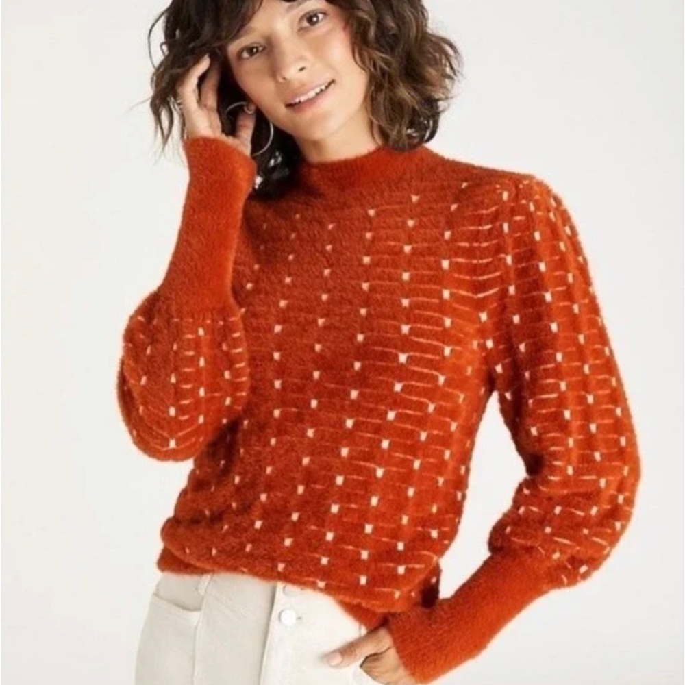 Ann Taylor Dot Jacquard Balloon Sleeve Sweater Size M